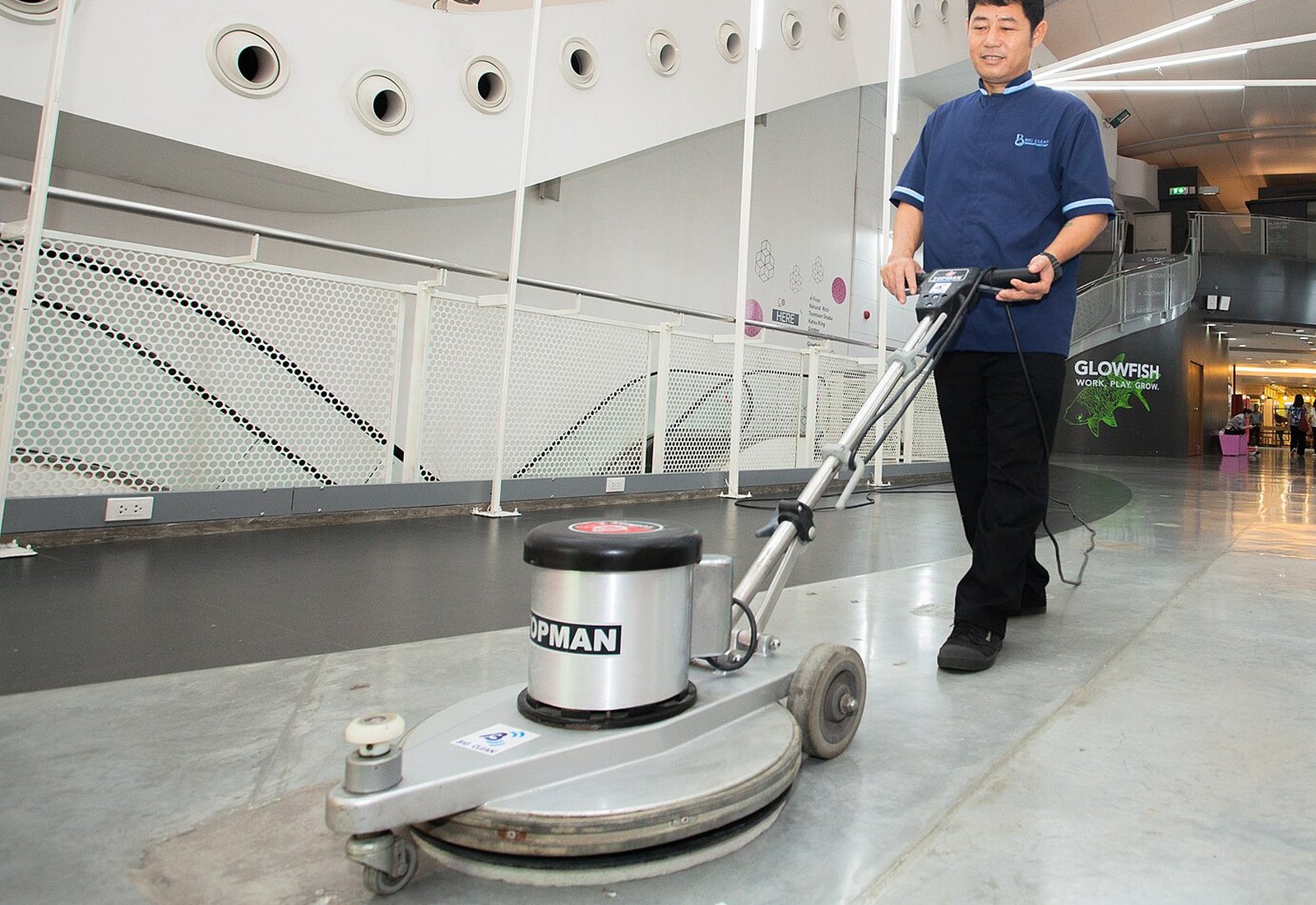 A machine across a commercial floor — representative imagery, not a specific Perham Services job